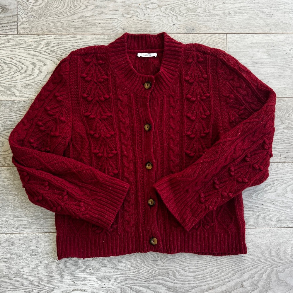 Doen Verona Wool Cashmere Cardigan in Cranberry Red Size XL